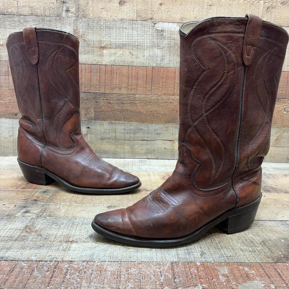 Texas Boots Mens Size 10 D 43 Brown Leather Mid Calf Cowboy USA 8011 Workwear